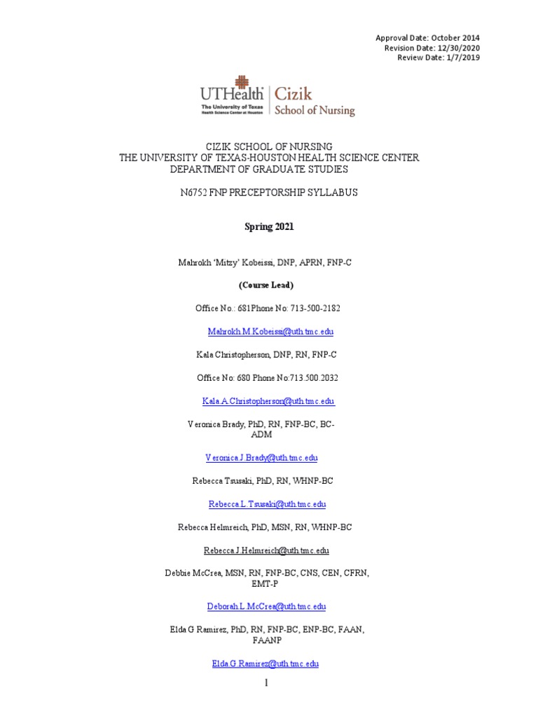 Spring 2021 n6752 Preceptorship Syllabus and Schedule Kobeissi 5 | PDF |  Physical Examination | Course Credit