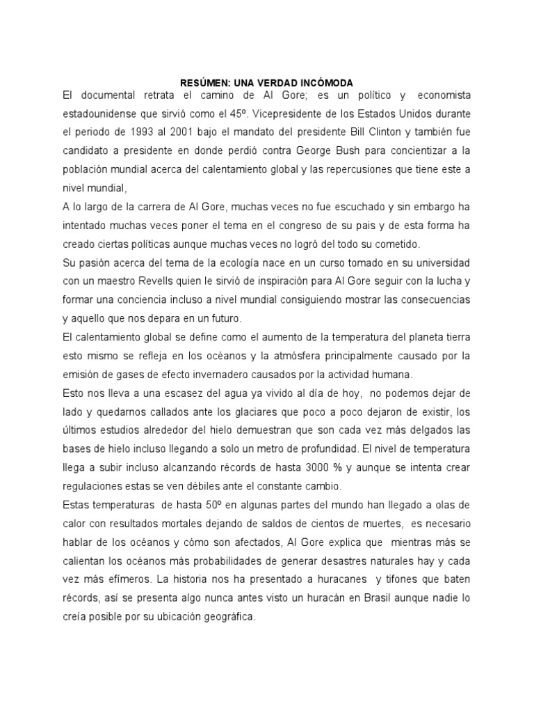 Resumen UNA VERDAD DE AL GORE PDF Al Gore Ciclones tropicales