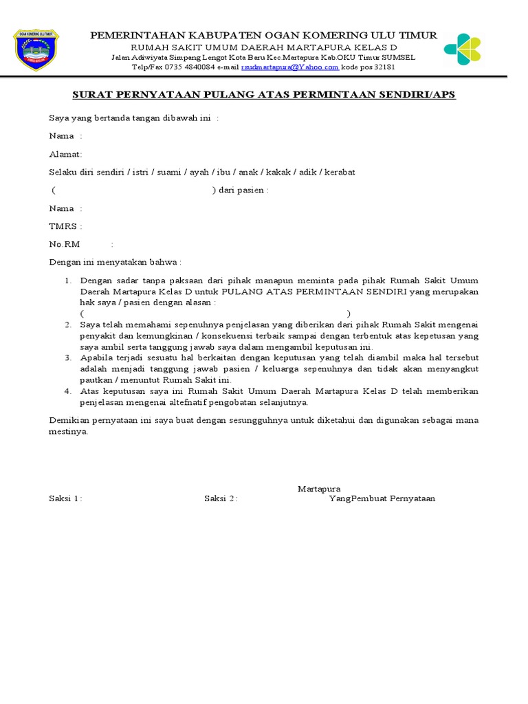 Surat Pernyataan Pulang APS | PDF | Kesehatan Holistik