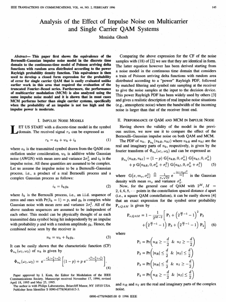 Analysis of The Effect of Impulse Noise On Multicarrier and Single ...