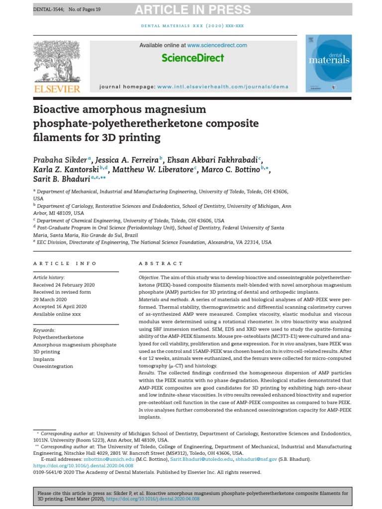 Bioactive Amorphous Magnesium Phosphate-Polyetheretherketone Composite ...