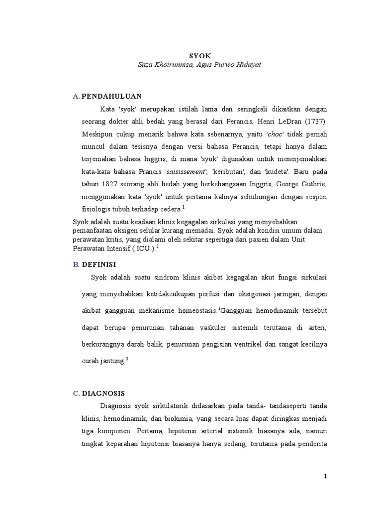 Memahami Syok: Definisi dan Diagnosis | PDF