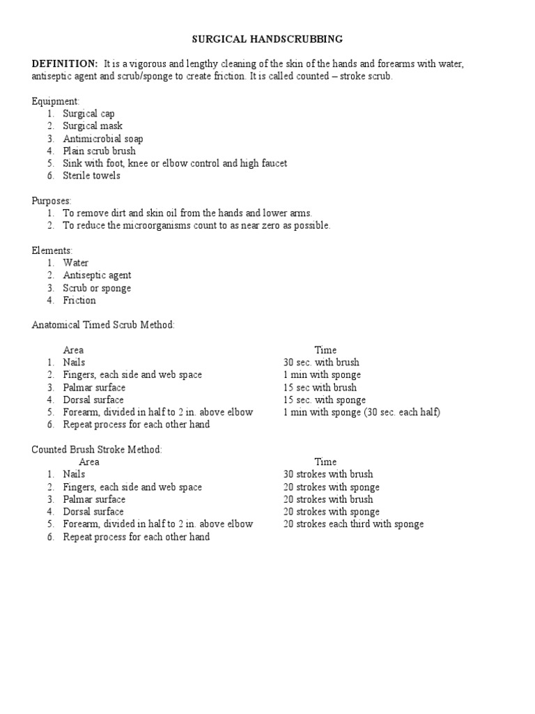 Surgical Handscrubbing Checklist | PDF | Finger | Hand