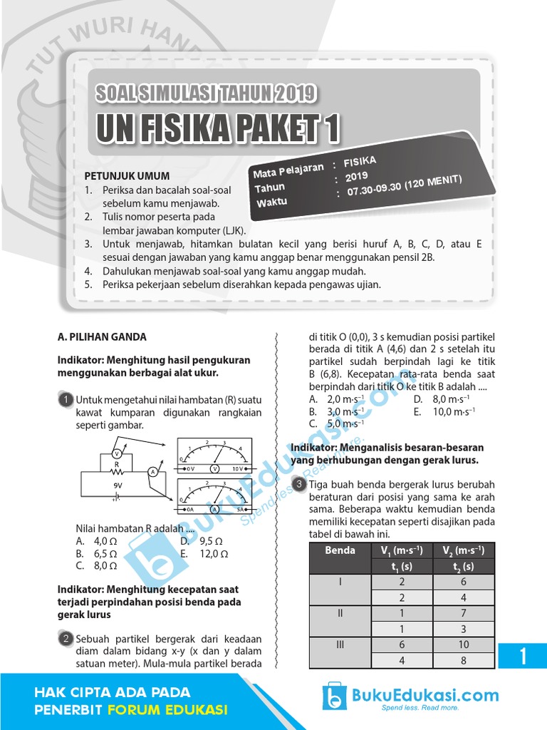 Simulasi 1 Un Fisika 2019 | PDF
