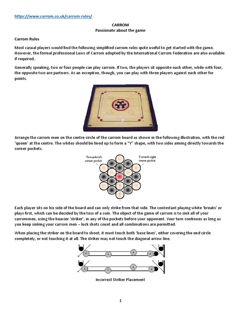 Carrom Rules (1 Feb 2021) PDF Games Of Physical Skill Games Of