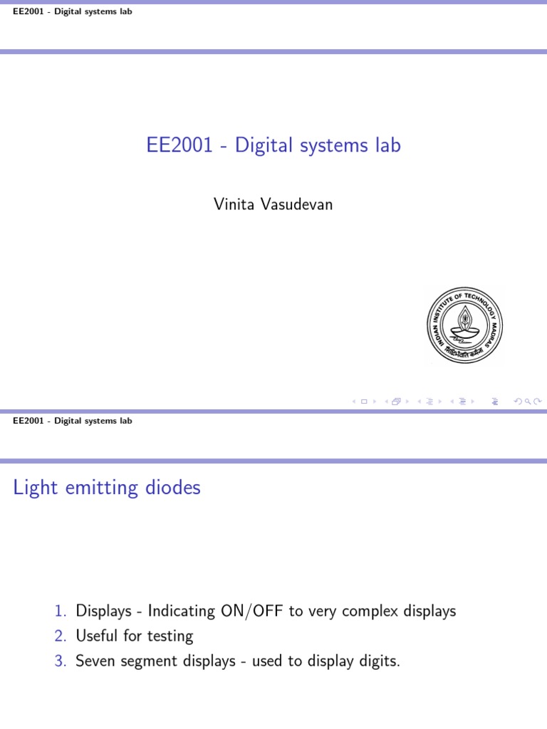 EE2001 - Digital Systems Lab: Vinita Vasudevan | PDF | Anode | Light ...