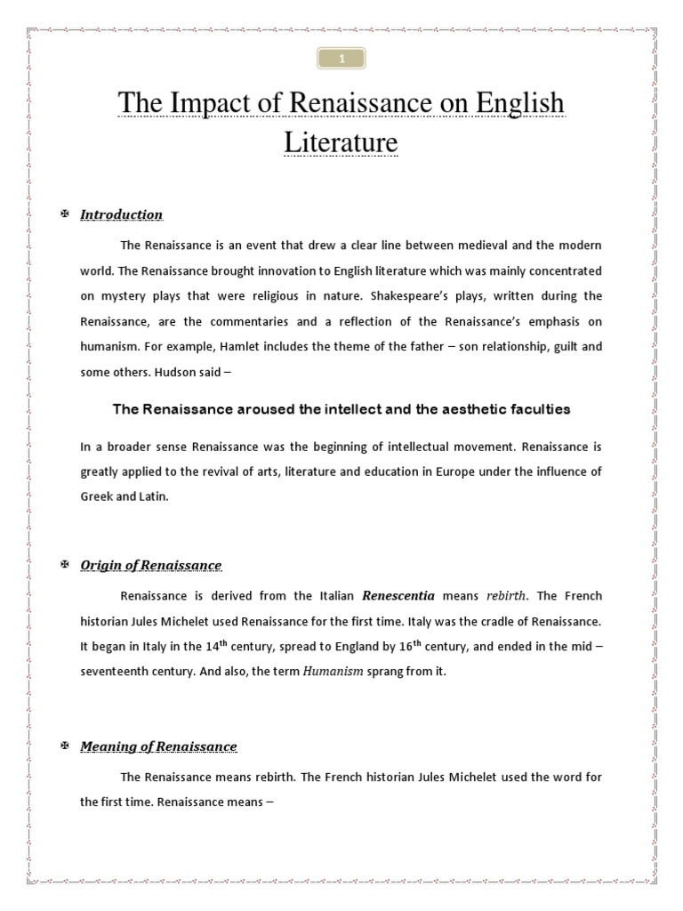 Impact of Renaissance on English Literature | PDF | Renaissance ...