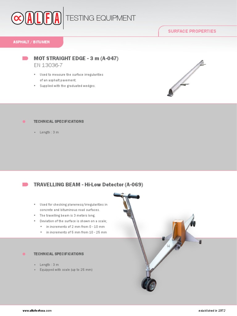 Testing Equipment: Mot Straight Edge - 3 M (A-047) EN 13036-7 | PDF
