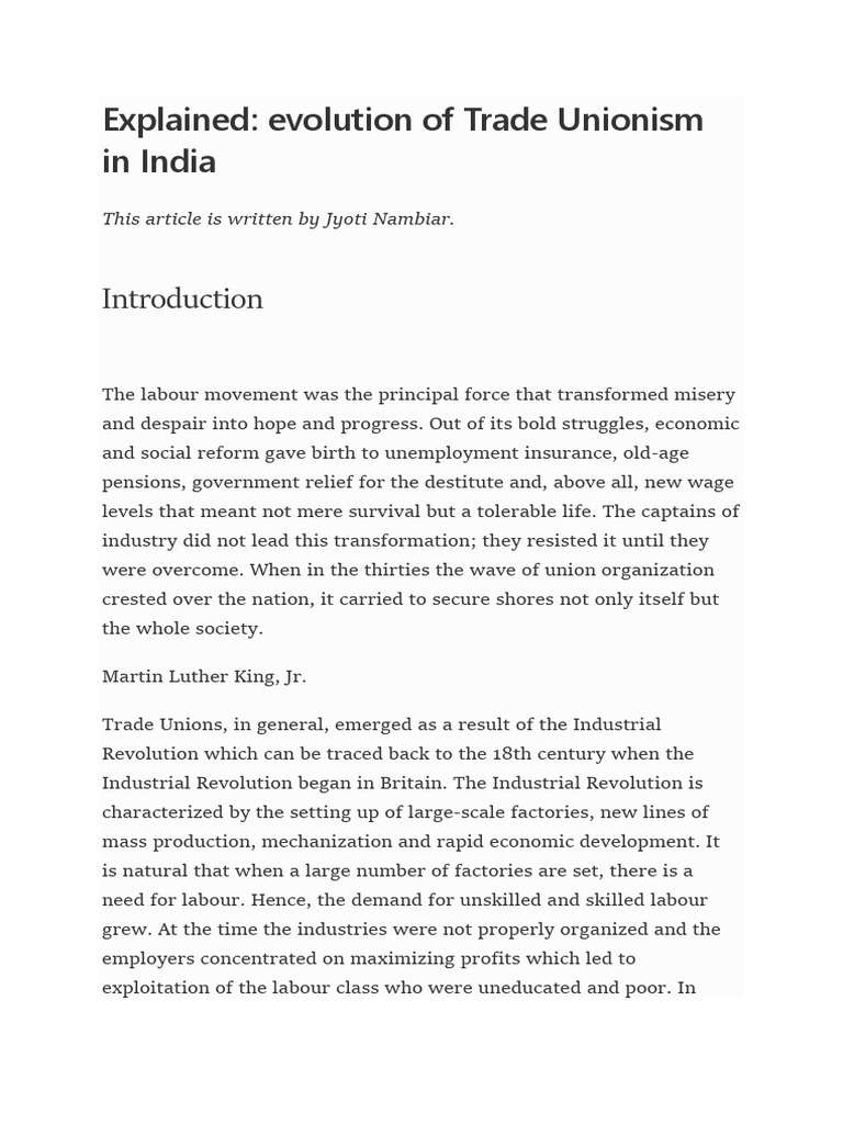 Explained Evolution of Trade Unionism in India | PDF | Trade Union ...