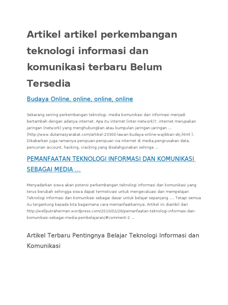 Artikel Artikel Perkembangan Teknologi Informasi Dan Komunikasi Terbaru Belum Tersedia