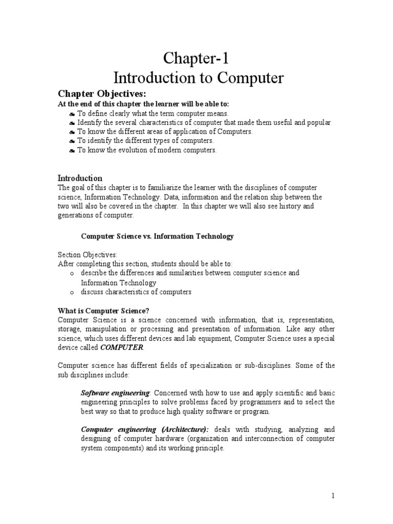 Chapter 1-Introduction To Computer) | PDF | Computer Science ...