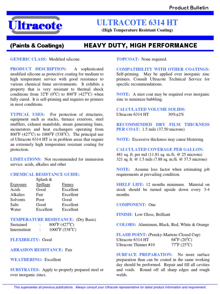 Ultracote 6314 HT High Temp Coating | PDF | Industrial Processes ...