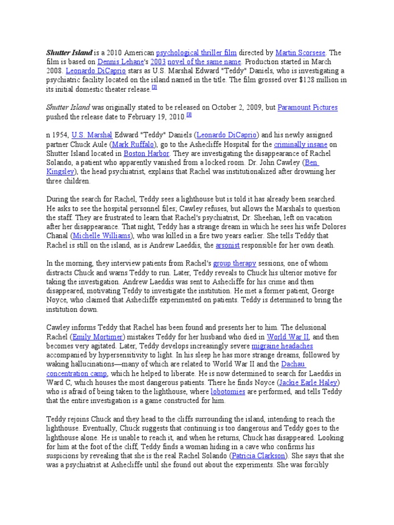 Shutter Island Plot PDF