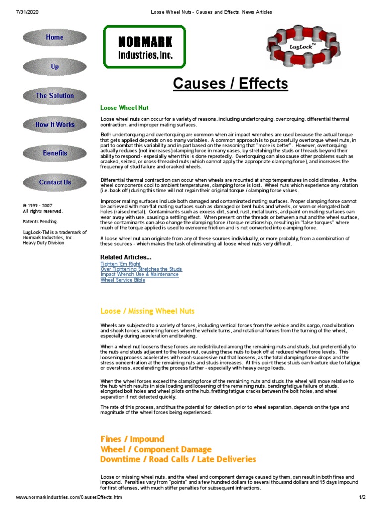 Loose Wheel Nuts Causes and Effects, News Articles PDF Nut (Hardware) Traffic Collision
