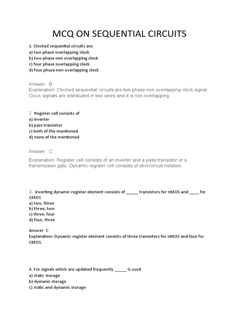 Mcq on sequential circuits pdf cmos electronic circuits