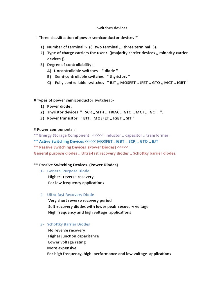 Classification of Power Semiconductor Devices | PDF | Diode | Mosfet