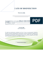 Certificate of Disinfection