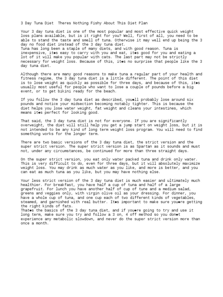 3 Day Tuna Diet Results