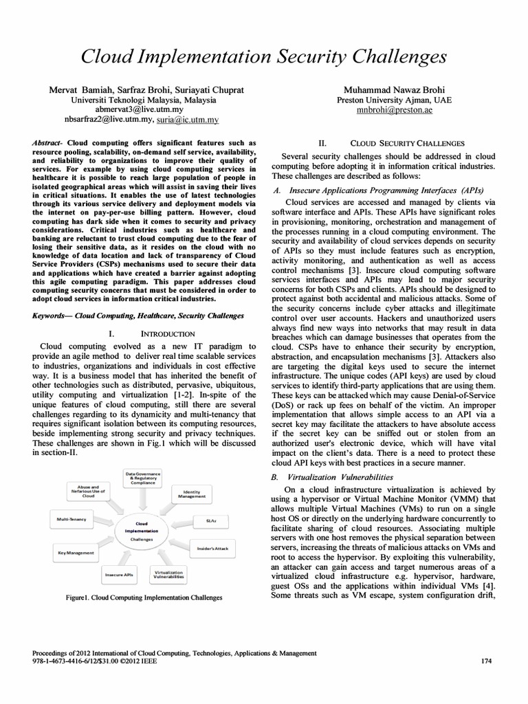 Cloud Implementation Security Challenges | PDF | Virtualization | Cloud ...