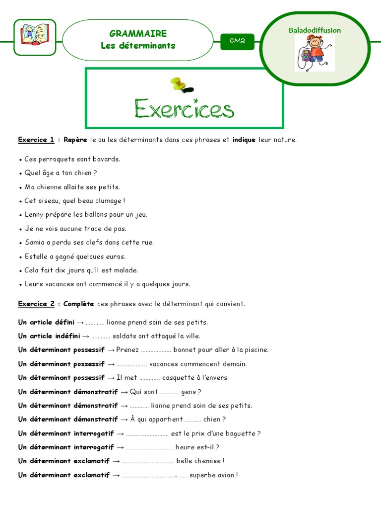 Quel Sont Les Déterminant Possessif Exercices Determinants | PDF