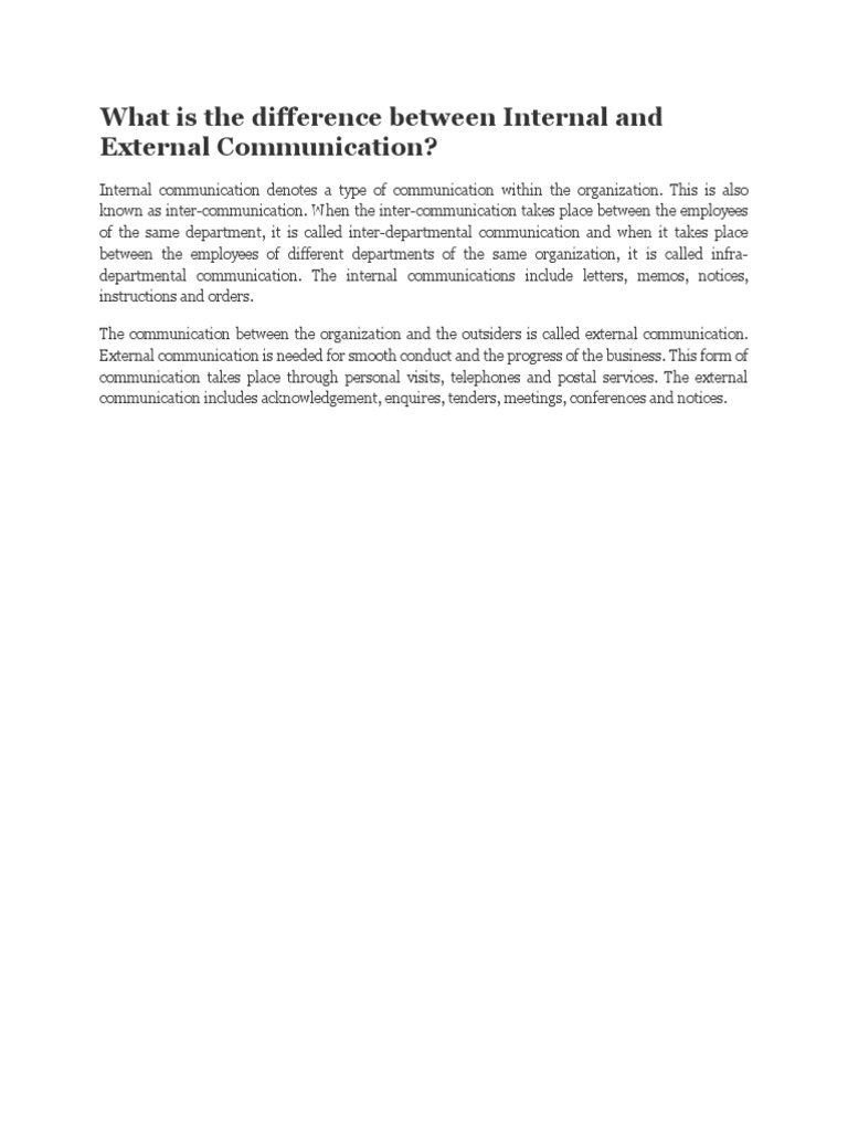 Difference Between Internal and External Communication PDF