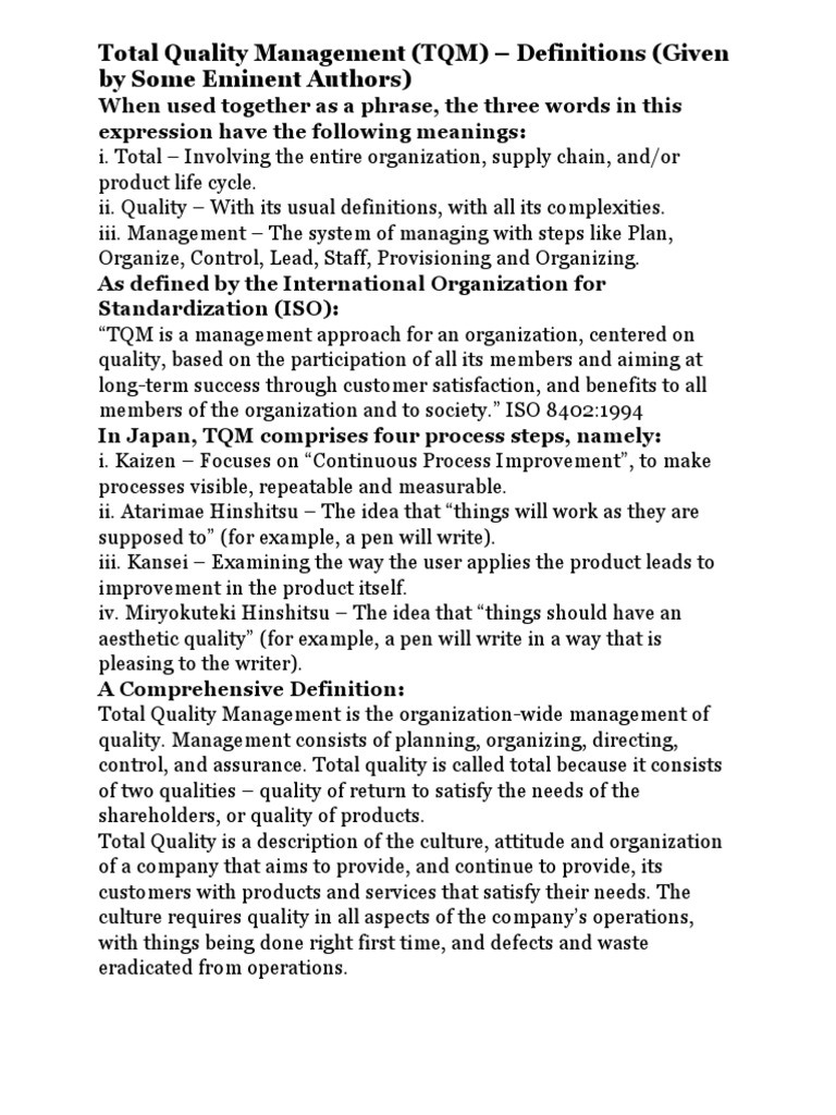 Total Quality Management Explained | PDF | Quality Management ...