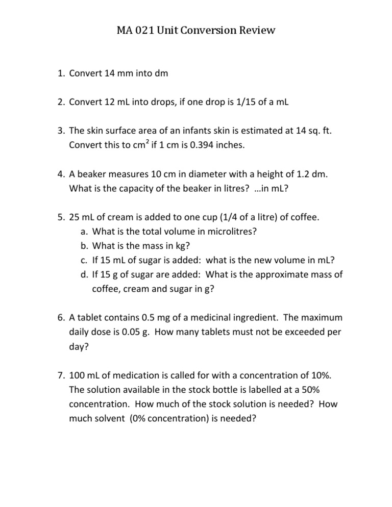Unit Conversion Practice Problems | PDF