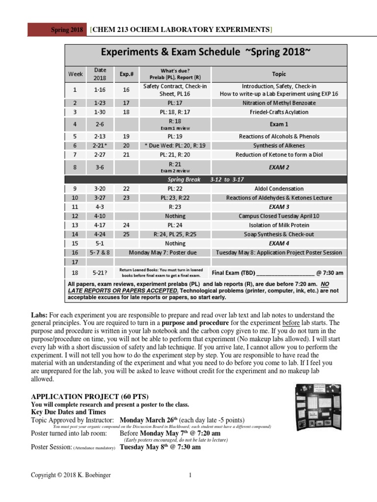 Chem 213 LAB Notes Cover & Schedule 2018 v3 | PDF | Alkane | Ethanol