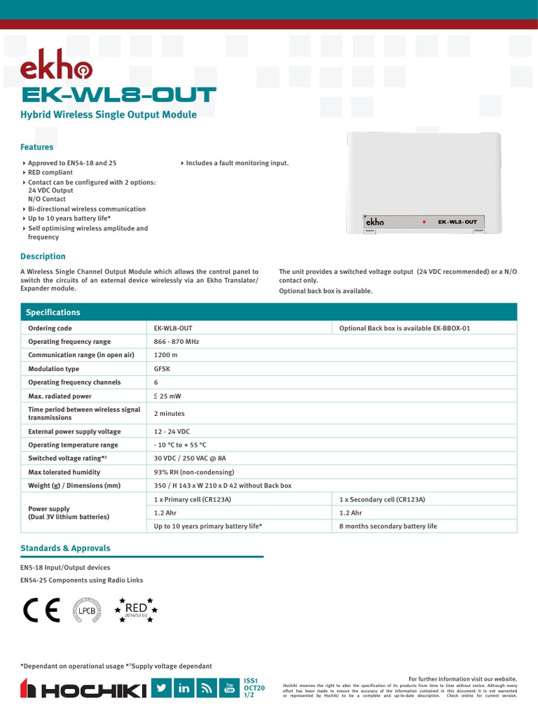 Ek-Wl8-Out: Hybrid Wireless Single Output Module | PDF | Power Supply ...