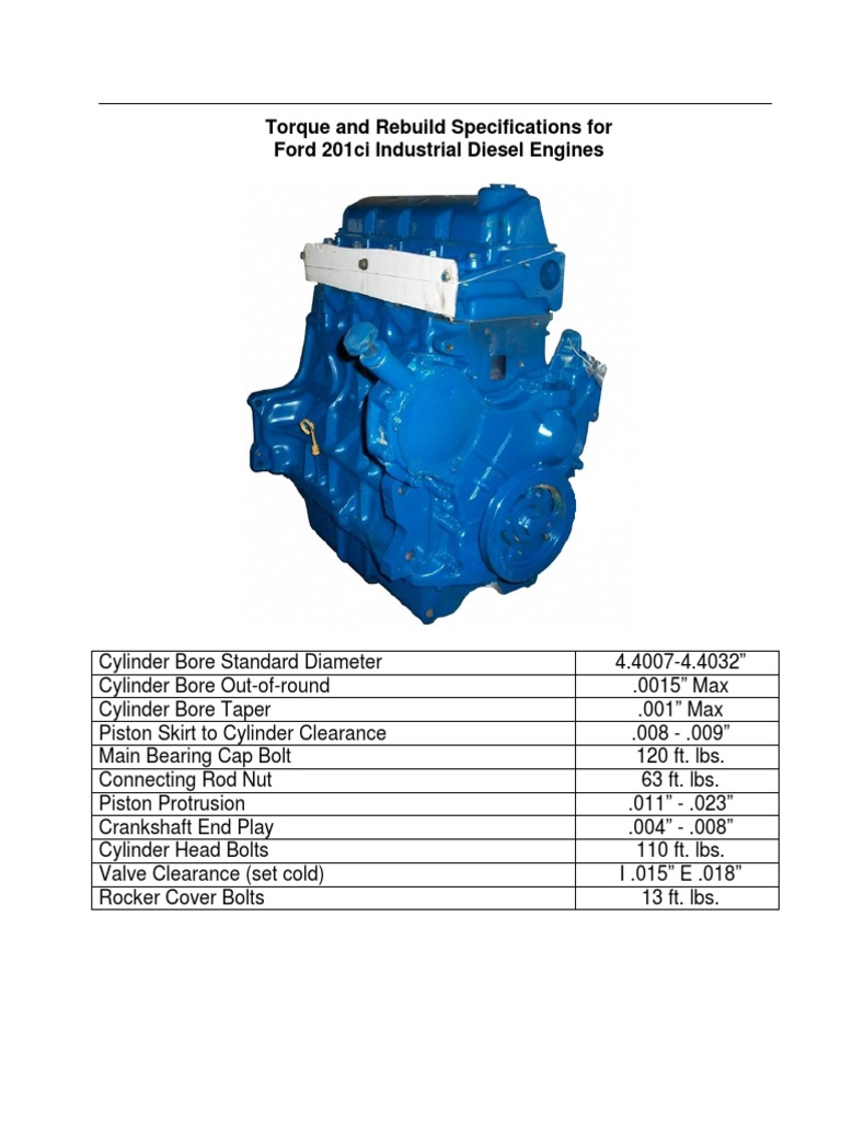 Ford 201 Diesel Engine Torque Specs | PDF | Technology & Engineering