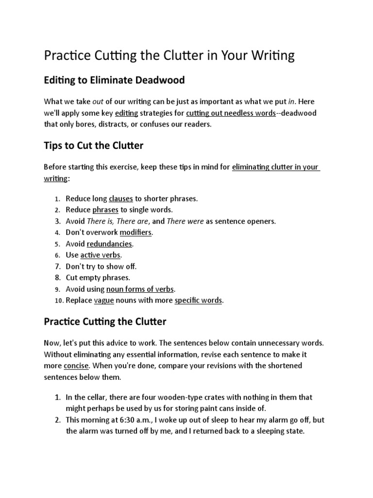 Cutting Clutter in Writing | PDF | Sentence (Linguistics) | Phrase