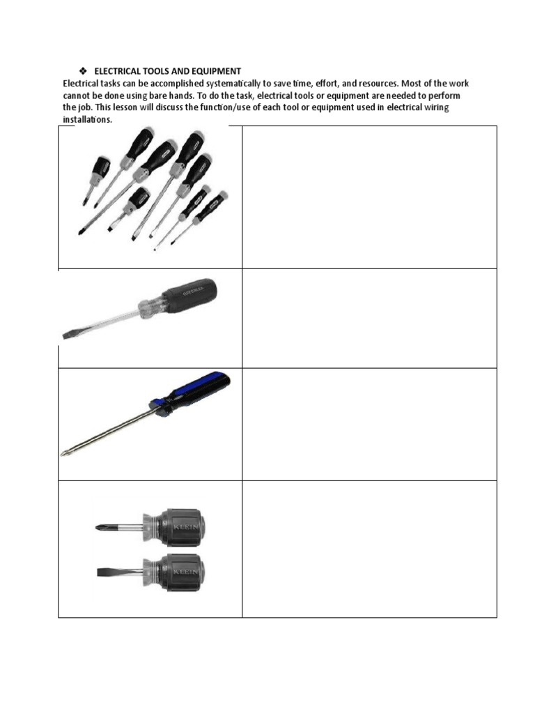 Electrical Tools and Their Functions | PDF | Technology & Engineering