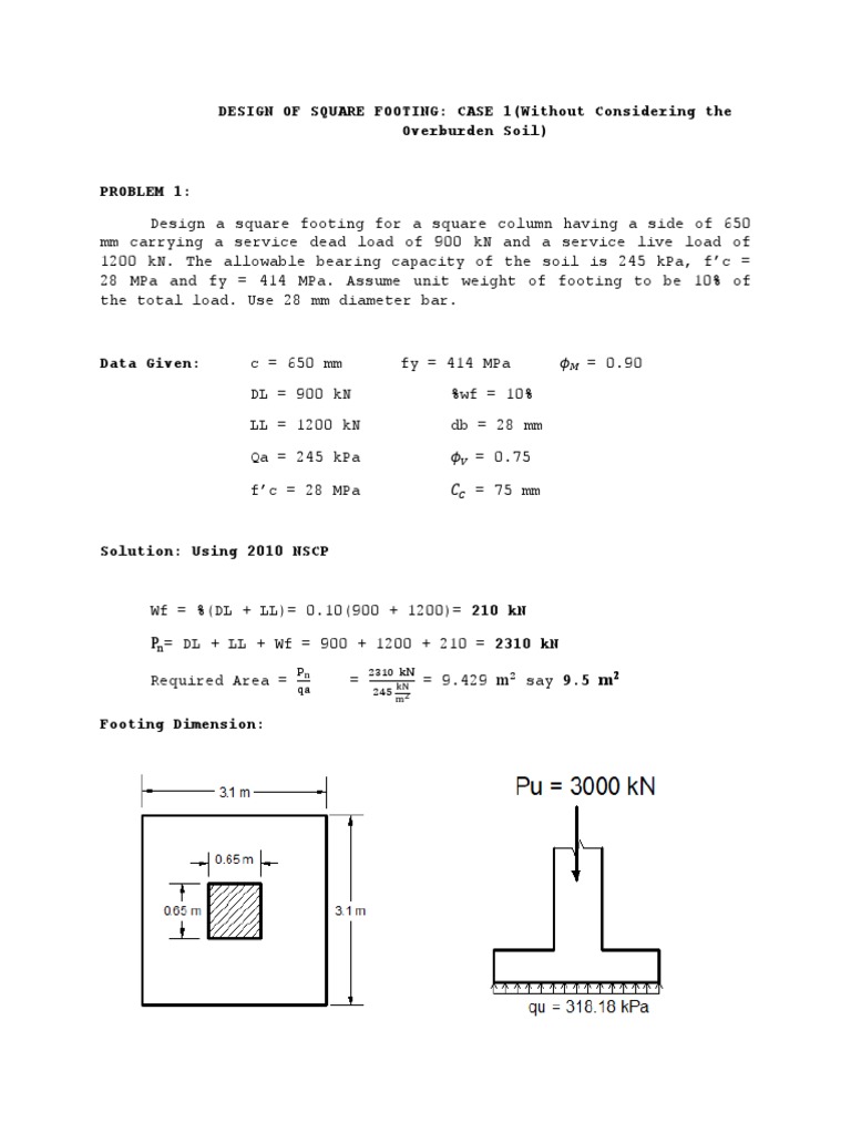 Square Footing Design Examples | PDF | Pascal (Unit) | Physics