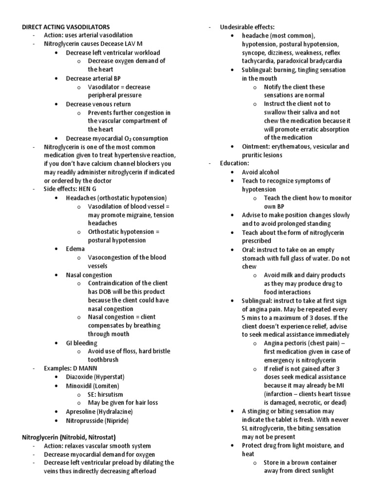 Direct Acting Vasodilators PDF Chronic Obstructive Pulmonary