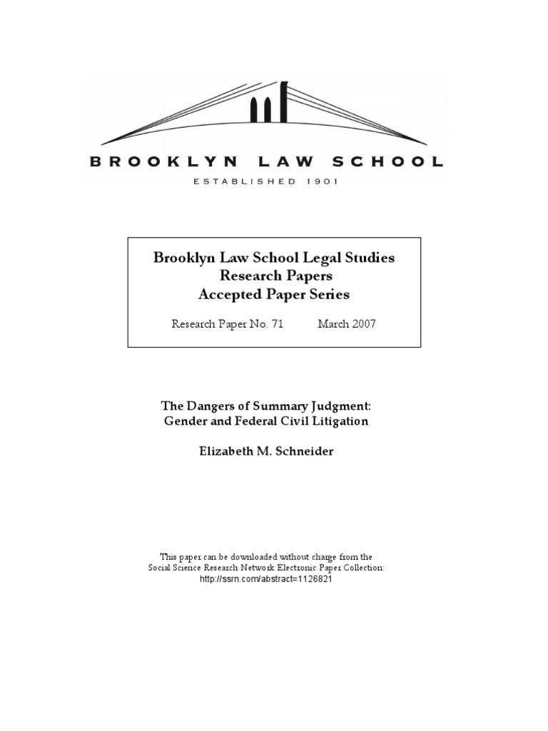 The Dangers of Summary JudgmentGender and Federal Civil Litigation