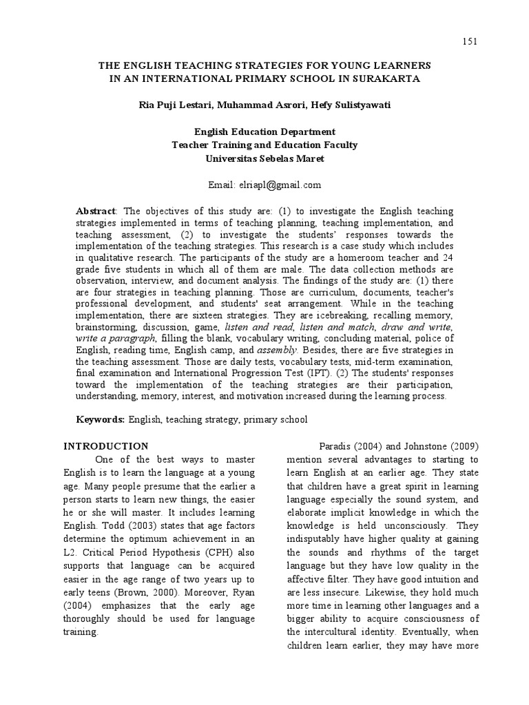 English Teaching Strategies for Young Learners | PDF | Curriculum ...