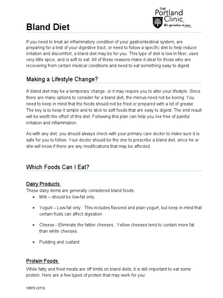 Bland Diet: Making A Lifestyle Change? | PDF | Vegetables | Foods