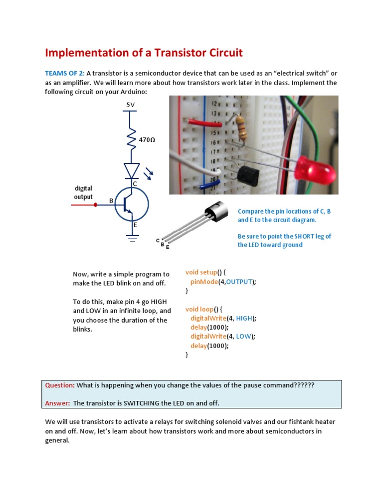 Transistor Circuit with Arduino | PDF