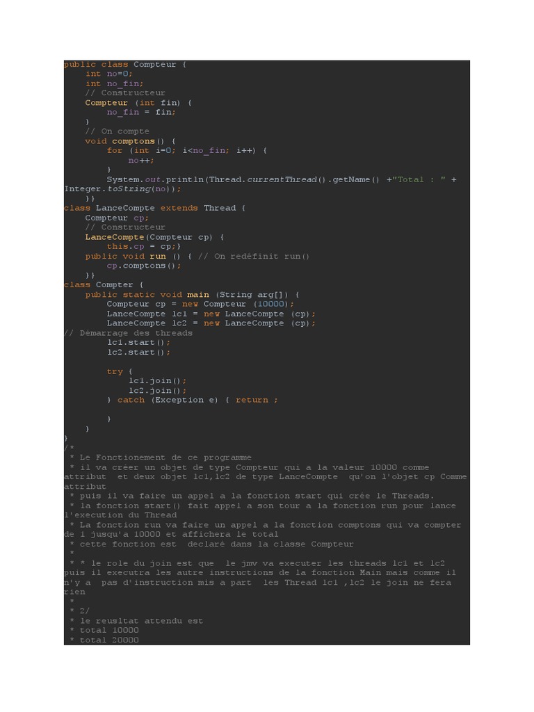 Compteur Java avec Threads et Synchronisation | PDF
