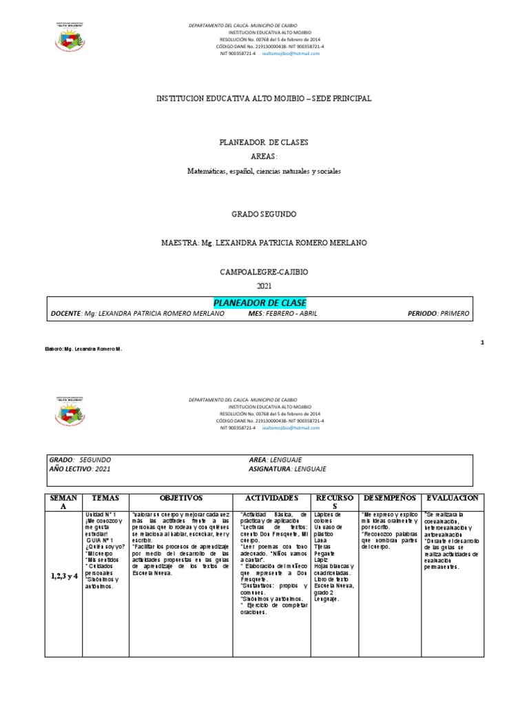 Planeador de Clases para Grado 2 | PDF | Evaluación | Plantas