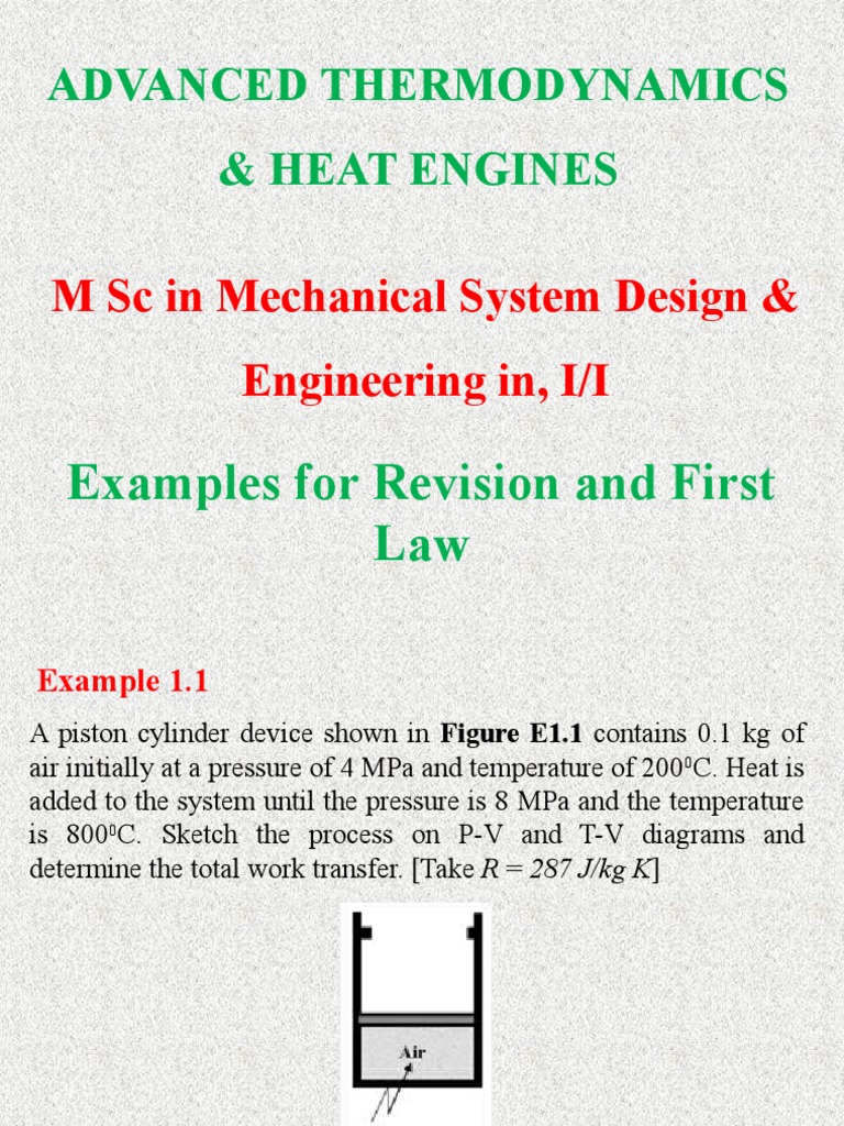 Advanced Thermodynamics & Heat Engines: M SC in Mechanical System ...