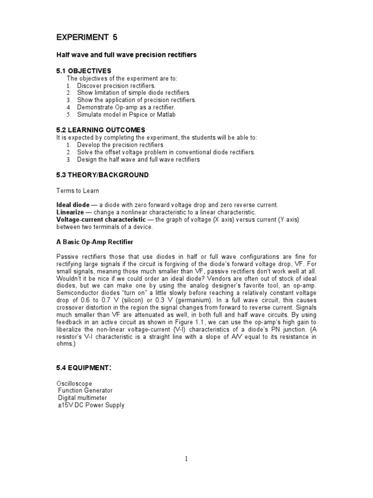 Precision Rectifiers: Half & Full Wave Experiment | PDF | Rectifier | Diode