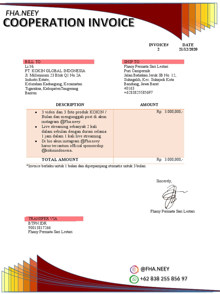 Invoice Sponsorship KOKIN Indonesia | PDF