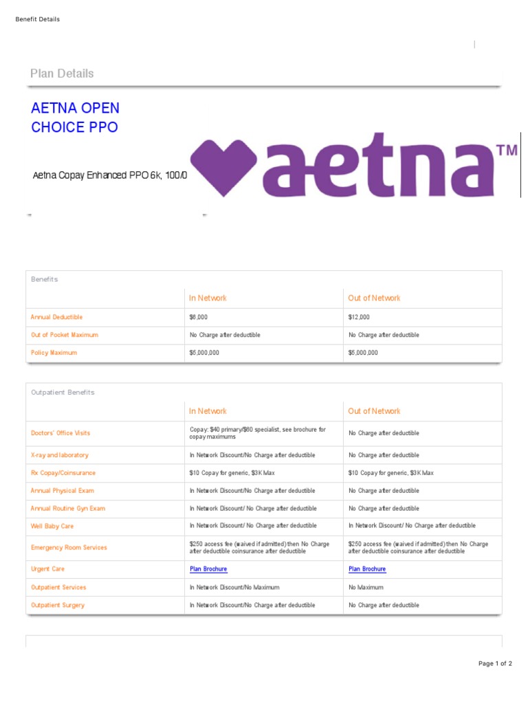 Aetna Open Choice Ppo Plan Details Download Free PDF Deductible