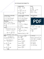 Physics 141 Equation Sheet for Motion, Forces & Energy