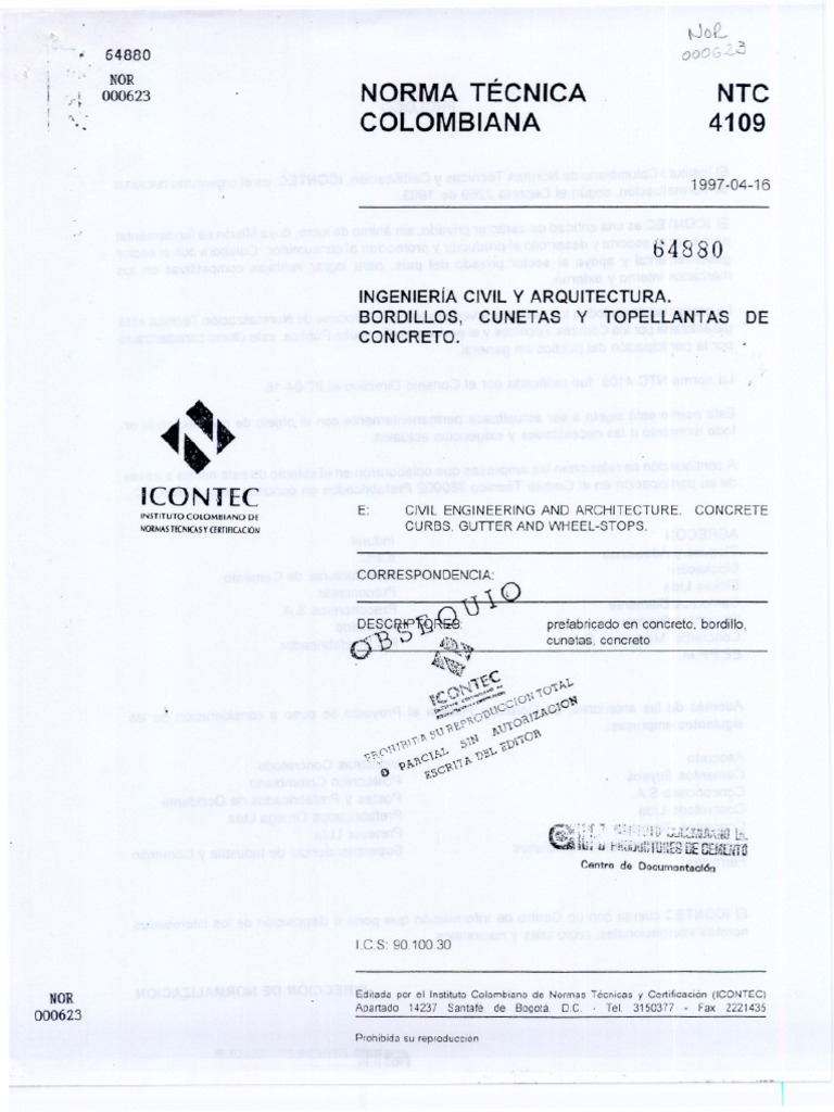 NTC - 4109 Cunetas y Bordillos | PDF
