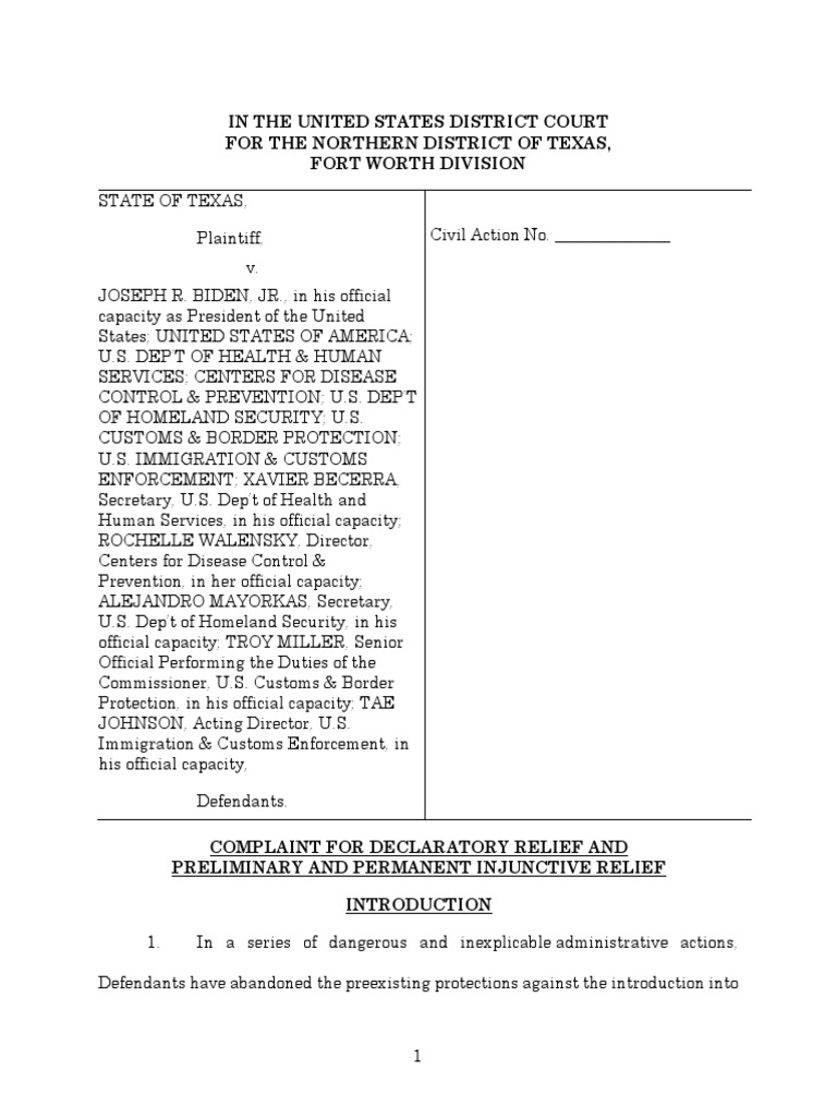 Texas v. Biden Lawsuit PDF U.S. Customs And Border Protection U.S