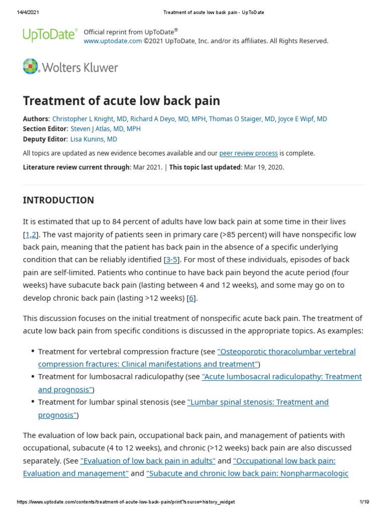 Treatment of Acute Low Back Pain - UpToDate | PDF | Low Back Pain ...