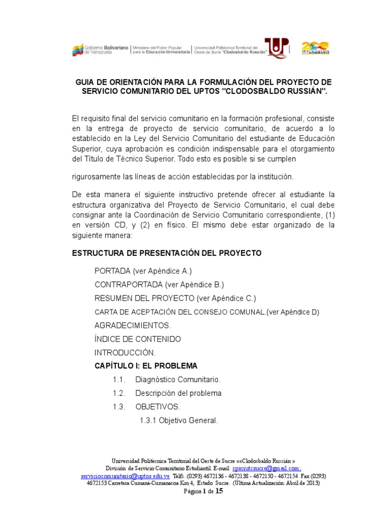 Guía para Proyecto de Servicio Comunitario | PDF | Planificación | Business