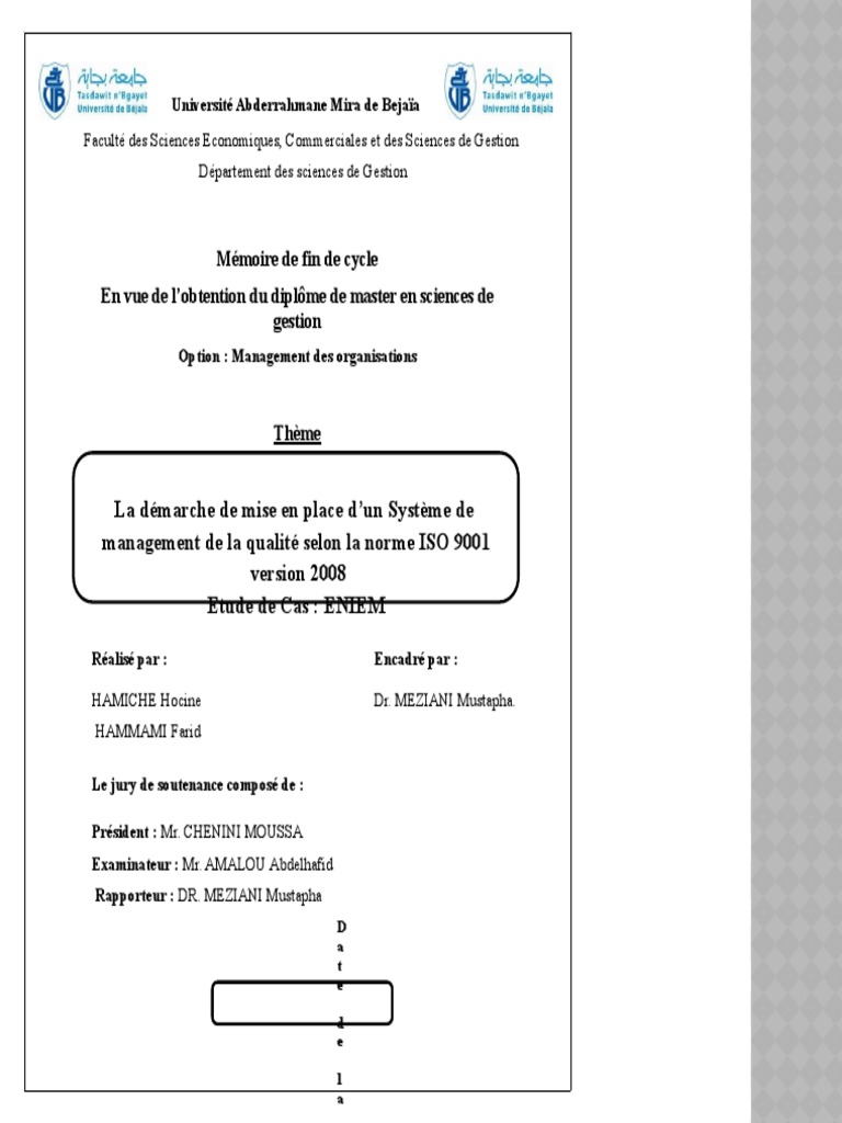 Mise en place d'un SMQ selon ISO 9001 | PDF | Management de la qualité ...